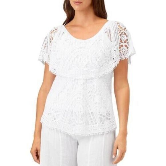 XCVI 14183 Women's Sz Medium White Signy Drapey Crochet Top Blouse $128 - Picture 16 of 16